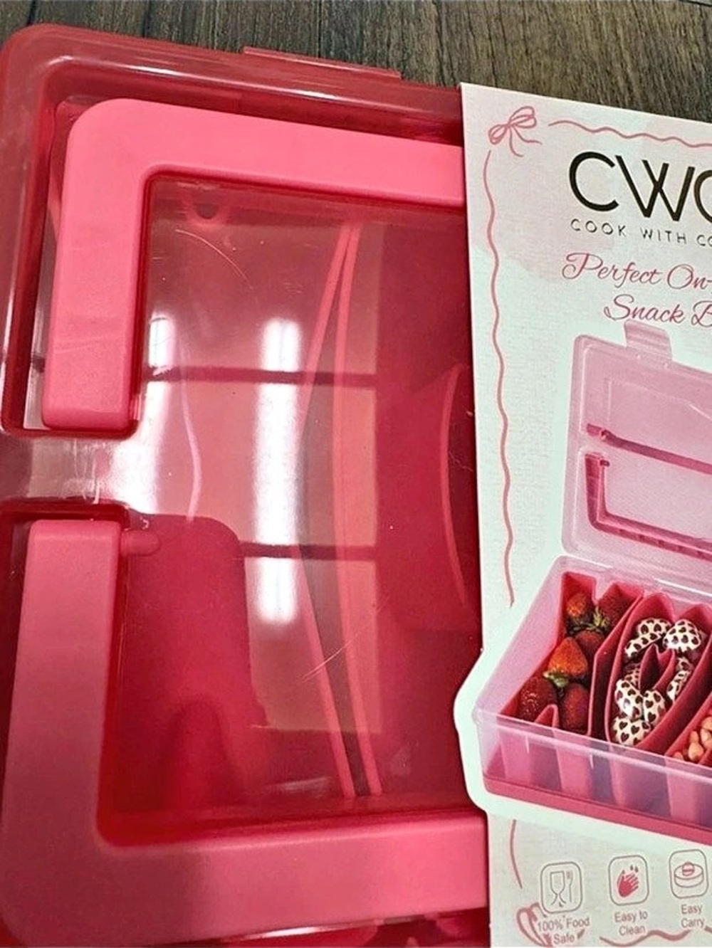 CWC Cook With Color Pink 4 Compartment Snack/Misc Box (Snackle box) - Picture 3 of 6
